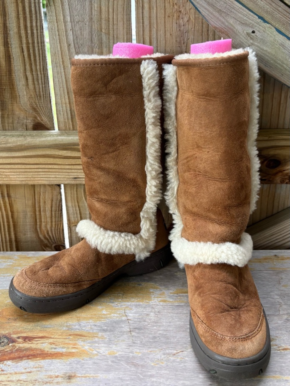 UGG Sunburst Chestnut Brown Suede Tall 5218 Sheepskin Lined Boots Size 7